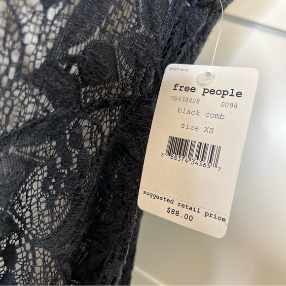Free People Lace Peplum Top XS New Black - Picture 5 of 5